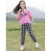 Pink Tears Print Half Sleeves Shirt With Check Printed Trouser Suit for Kids (TNW-469)