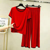 Red Round Neck Piping Half Sleeves Shirt With Lose Style Trouser Home Wear (KO-NS-459)
