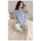 Sky Blue Pocket Flower With Flower Printed Trouser (KO-NS-504)