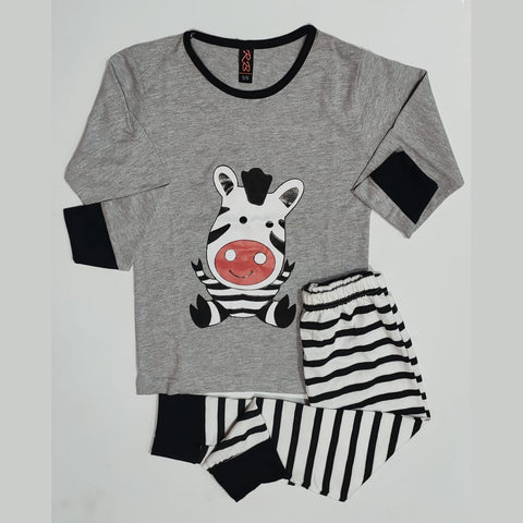 Baby Or Baba Grey and Black Zebra print Kids Night Suit (TNW-222)
