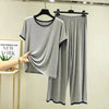 Heather Grey Round Neck Piping Half Sleeves Shirt With Lose Style Trouser Home Wear (KO-NS-460)