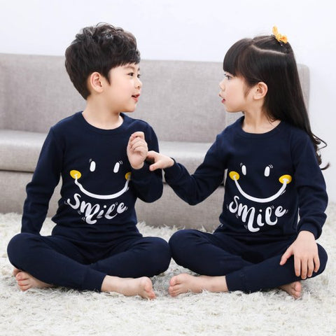 Baby or Baba Navy Blue Smile Print Full Sleeves Night Suit for Kids (1 Pcs) (TNW-305)