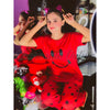 Red Smile With Polka Dots Trouser Half Sleeves Night Suit (KO-NS-0029)