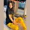 Black Lion With Yellow Lion Trouser Half Sleeves Night Suit (KO-NS-0050)