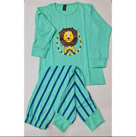 Baby or Baba Sea Green Lion with Stripes Pajama print Night Suit for Kids (1 Pcs) (TNW-228)