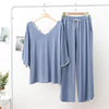 Sky Blue With White Lace V Neck Quarter Sleeves Shirt With Lose Style Trouser (KO-NS-395)
