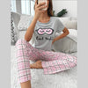 Grey Good Night with Pink Check Printed Trouser