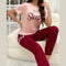Tea Pink Sleep Shirt With Mahroon Sleep Print Trouser (KO-NS-501)