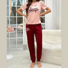 Tea Pink Sleep Shirt With Mahroon Sleep Print Trouser (KO-NS-501)