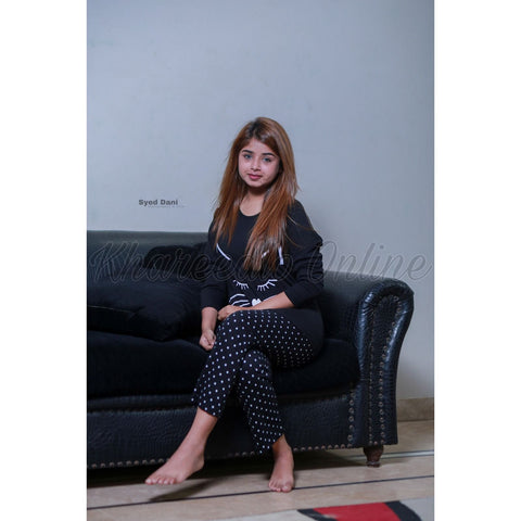 Black Meow Full Sleeves Night Suit (KO-NS-0009)