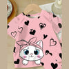 Pink Kitty with black hearts Printed Kids Night Suit (TNW-611)