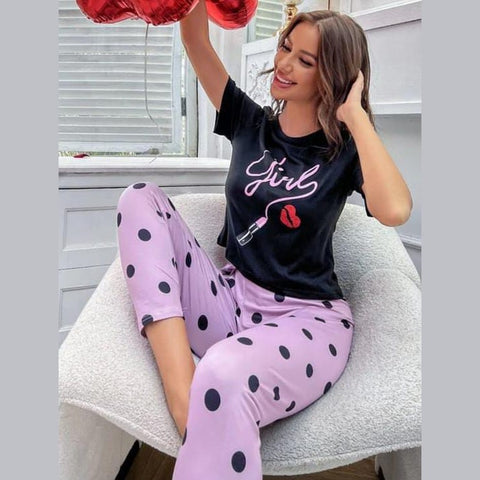 Black Girl With Lips Printed Night wear