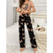 Brown With Black Butterflies Heart Printed T-shirt And Butterflies Printed Trouser Suit (KO-NS-482)