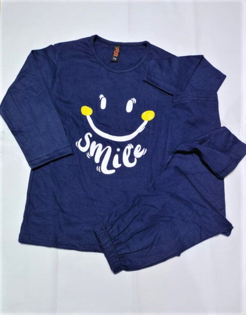 Baby or Baba Navy Blue Smile Print Full Sleeves Night Suit for Kids (1 Pcs) (TNW-305)