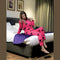 Shocking Pink With Black Hearts Full Sleeves Night Suit (KO-NS-0147)