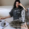 Grey PAUL 18 Half Sleeves With Check Printed Trouser Night Suit (KO-NS-443)