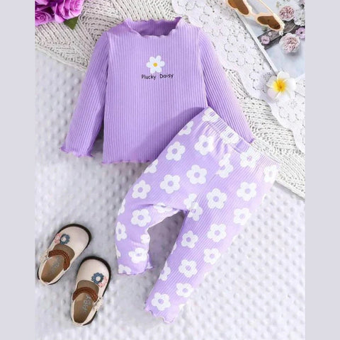 Purple Daisy Flowers Printed Kids Night Suit (TNW-606)