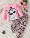 Pink Cute Kitty with cheetha pajama Printed Kids Night Suit (TNW-612)