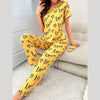 Yellow Love Heart Print Half Sleeves Shirt With Printed Trouser (KO-NS-455)