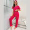 Dark Pink Love Heart Print Half Sleeves Shirt With Printed Trouser (KO-NS-454)