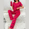 Dark Pink Love Heart Print Half Sleeves Shirt With Printed Trouser (KO-NS-454)