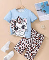 Sky Blue Cute Kitty With Cheetha Pajama Printed Kids Night Suit (TNW-622)