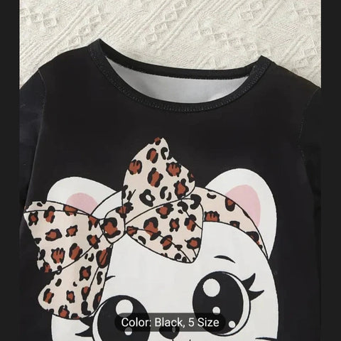 Black Cute Kitty With Cheetha Pajama Printed Kids Night Suit (TNW-623)