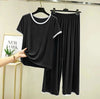 Black Round Neck Piping Half Sleeves Shirt With Palazzo Style Trouser Home Wear (KO-NS-387)