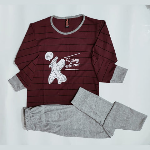 Baby or Baba Maroon and Grey Flying Performance Print Night Suit for Kids (TNW-224)