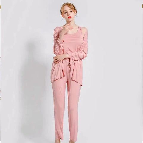 3 Pcs Sleepwear (Sando Shrug Trouser) (Baby Pink) (KO-NS-0270)
