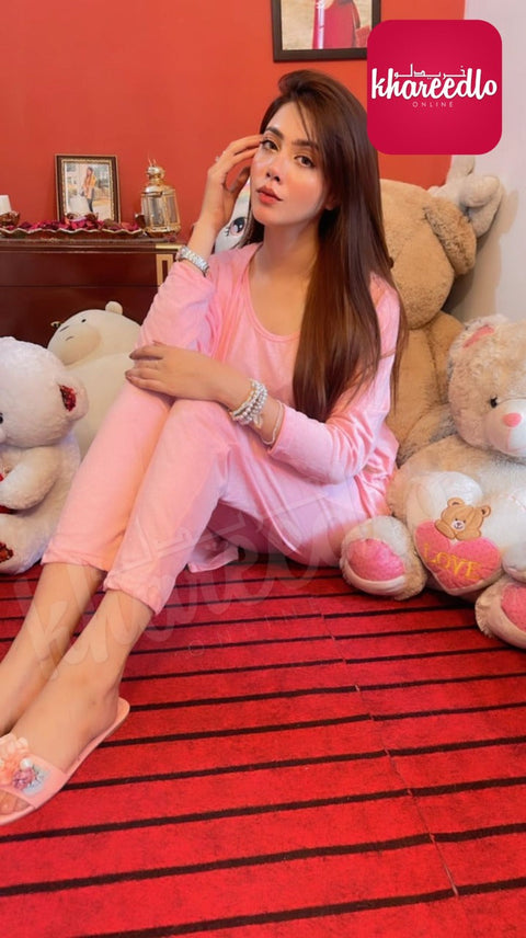 3 Pcs Sleepwear (Sando Shrug Trouser) (Baby Pink) (KO-NS-0270)