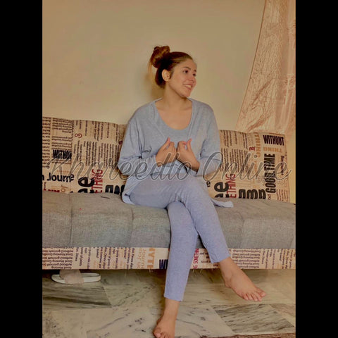 3 Pcs Sleepwear (Sando Shrug Trouser) (Grey) (KO-NS-0272)