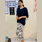 Black Plain V Neck Shirt With Beach Tres Printed Trouser Lounge Wear (KO-NS-449)