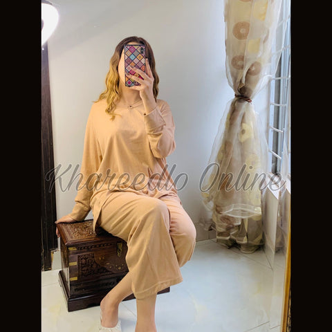 Skin V Neck Shirt With Lose Style Lounge Wear (KO-NS-435)