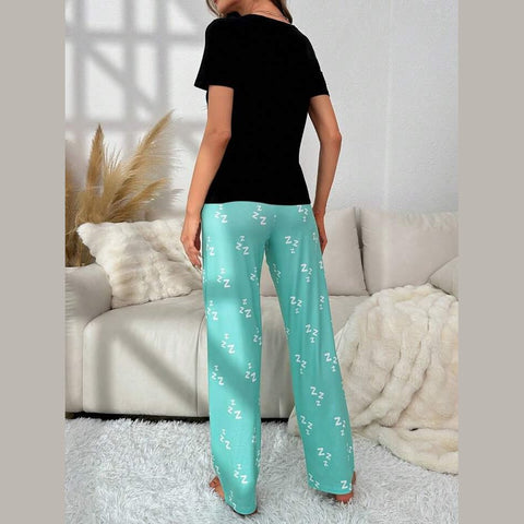 Black Please Do Not Disturb Print Half Sleeves Shirt With Printed Trouser (KO-NS-476)