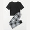 Black Good Time Ahead Print Half Sleeves Shirt With Check Printed Trouser (KO-NS-477)