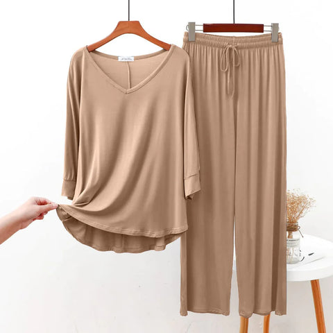 Skin V Neck Shirt With Lose Style Lounge Wear (KO-NS-435)