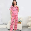 Pink Love Heart Print Half Sleeves Shirt With Printed Trouser (KO-NS-440)