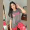 Grey With Pink CHEERFUL Print Half Sleeves Printed Trouser Night Suit (KO-NS-444)