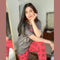 Grey With Pink CHEERFUL Print Half Sleeves Printed Trouser Night Suit (KO-NS-444)
