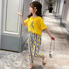 Yellow Love Charm Print Half Sleeves Shirt With Pineapple Printed Trouser Suit for Kids (TNW-470)