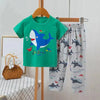 Green Shark Print Half Sleeves T-shirt With Printed Trouser Suit for Kids (TNW-473)