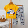 Yellow Car Print Half Sleeves T-shirt With Printed Pajama Suit for Kids (TNW-474)