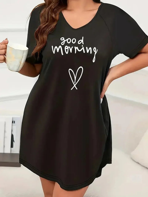 Black Good Morning Print Long Shirt For Women (TNW-500)