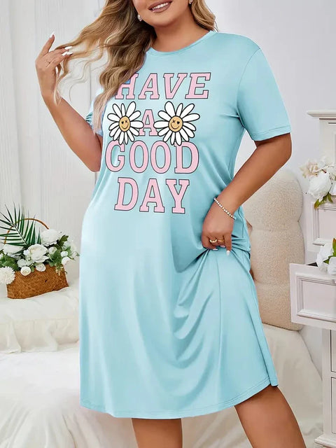 Sky Blue Have A Good Day Print Long Shirt For Women (TNW-516)