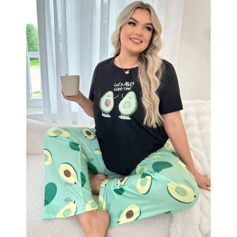 Black Avacado Print Shirt With Green Avacado Printed Trouser (KO-NS-497)