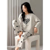 Grey Puzzle Heart Print With Heart Printed Trouser Full Sleeves Night Suit