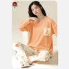 Orange Pocket Flower Print With Flower Printed Trouser Full Sleeves Night Suit
