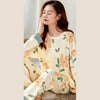 Off White Flower Print With Flower Printed Trouser Full Sleeves Night Suit