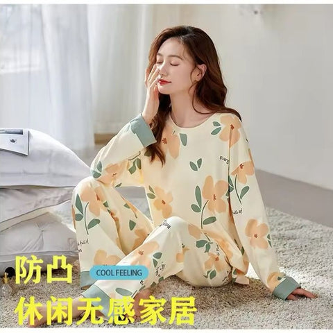 Off White Flower Print With Flower Printed Trouser Full Sleeves Night Suit